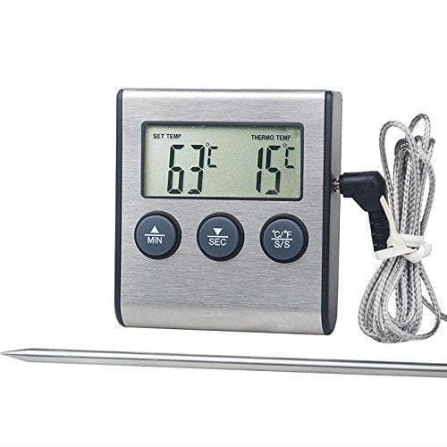 Termômetro Digital Culinário Com Sonda Inox E Timer + Imã Prateado