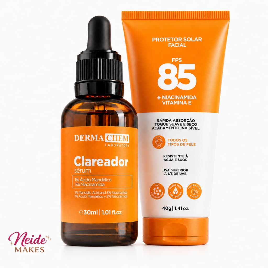 Kit Skincare Protetor Solar Rosto FPS 85 + Sérum Clareador Vitamina C Dermachem