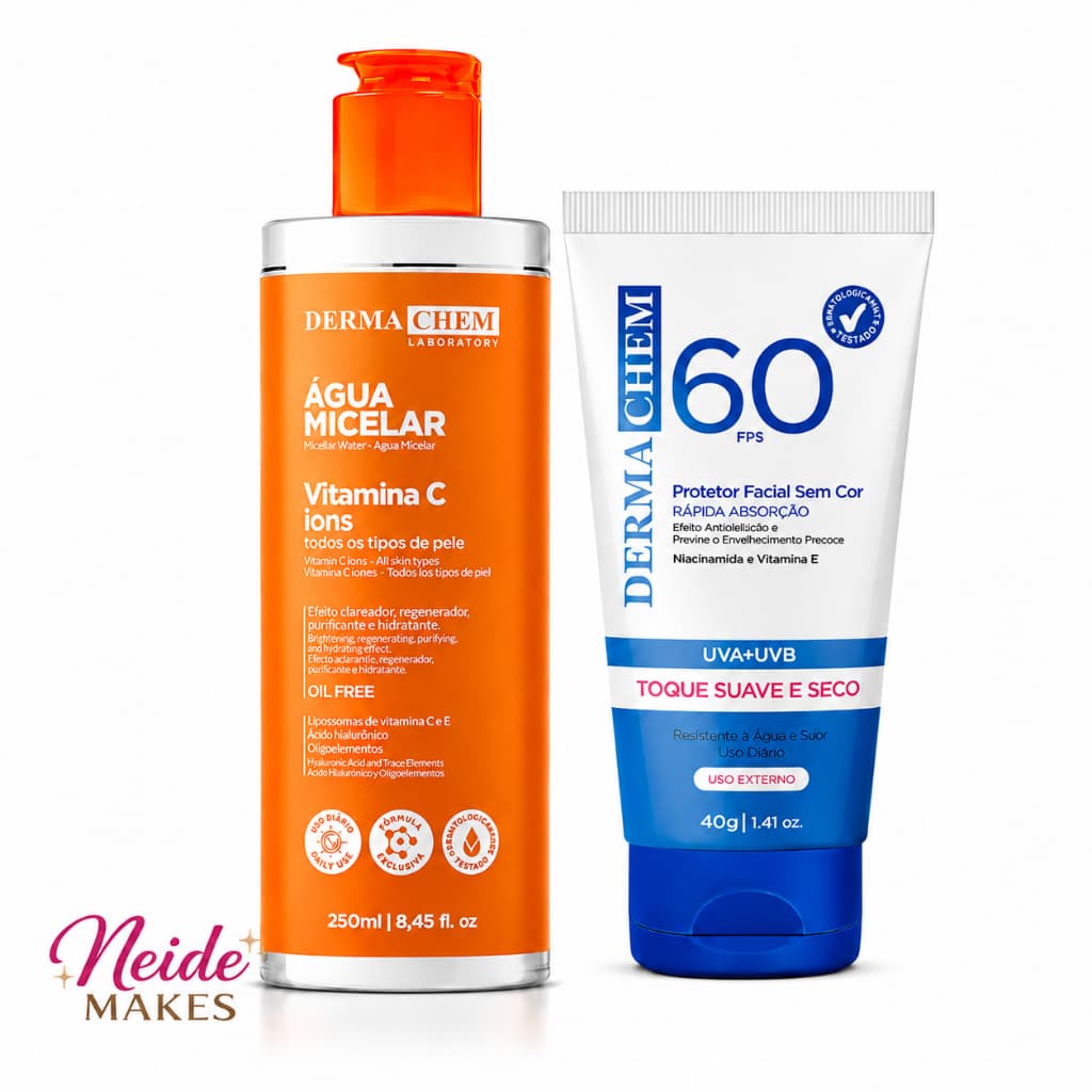 Protetor Solar Fator FPS 60 facial + Agua micelar Vitamina C Dermachem