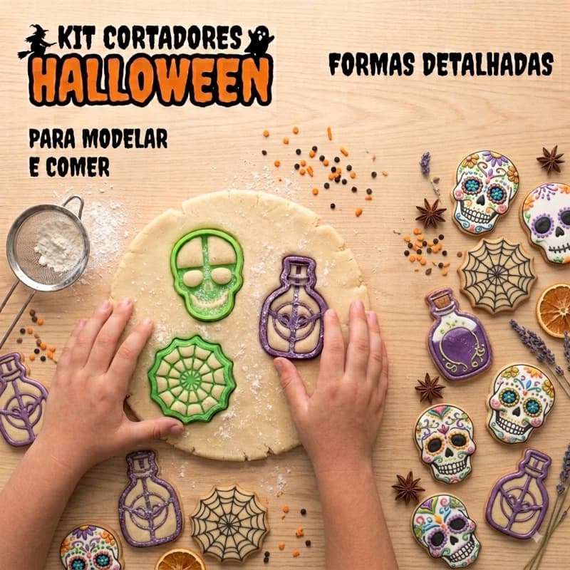 kit com 5 cortadores de Biscoito Halloween Cortador Bolacha Massinha de modelar Pasta Americana Lembrancinha