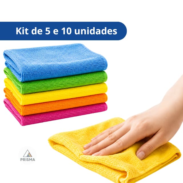 Kits 5 e 10 Panos de Limpeza Multiuso - Macio Não Risca  Vidro | Carro | Móveis | 25x25cm