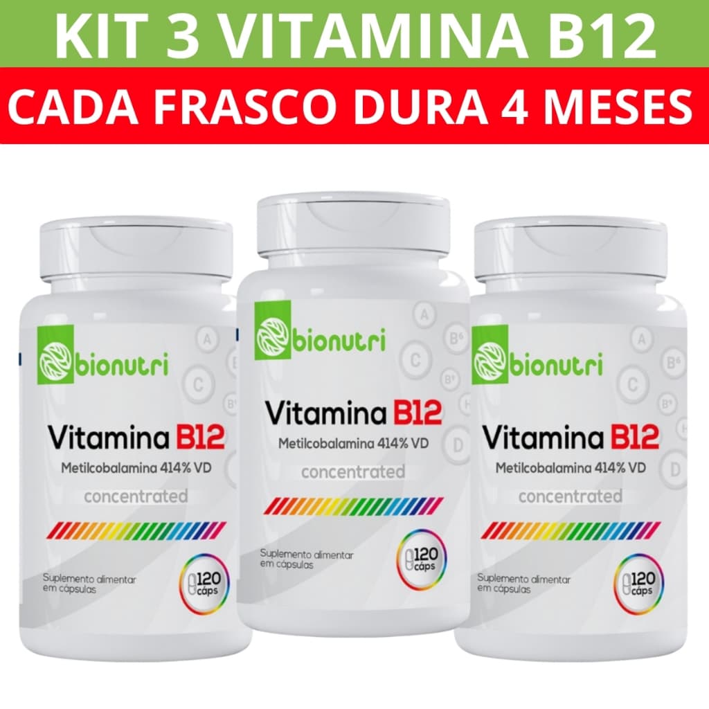 Kit 2 e 3 Vitamina B12 Metilcobalamina 9,94mcg 414% Vd 120 Cápsulas Suplemento Complexo B