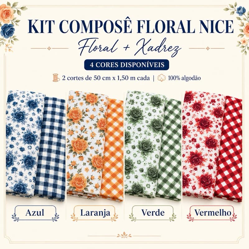 Kit 2 Cortes Tricoline 100% Algodão 50x150cm Cada Estampado Composé Patchwork