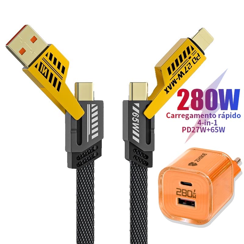 Cabo Carregamento Rápido Carregador 4 em 1 USB Tipo C Para Tipo C iP 1M Tecelagem Com Adaptador GaN