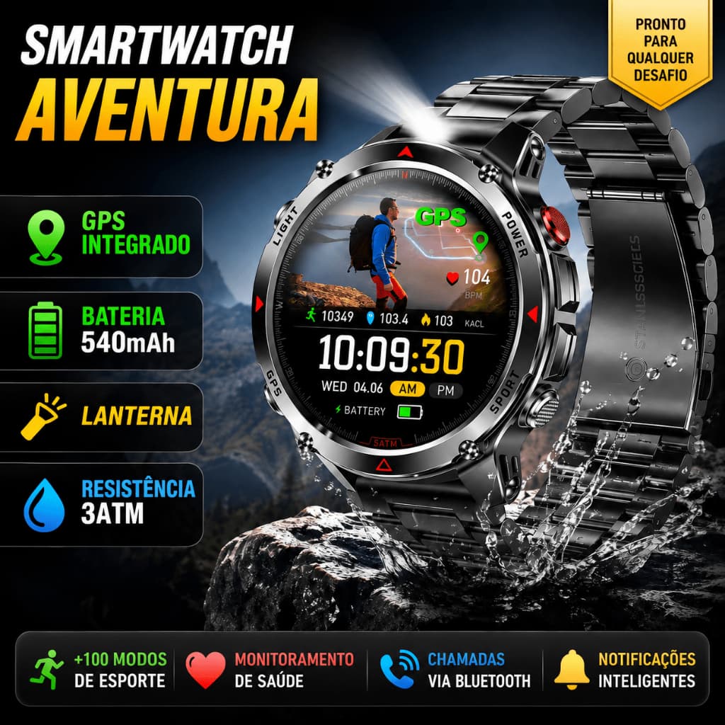 Relógio Inteligente Smartwatch 1.43" GPS Bluetooth 540mAh Esportivo Chamada Lanterna IP68 Monitor Saúde