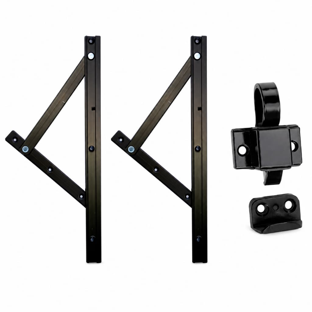 Kit Janela Maxim-Ar Braço 60cm + Fecho Gatilho | PRETO | Completo