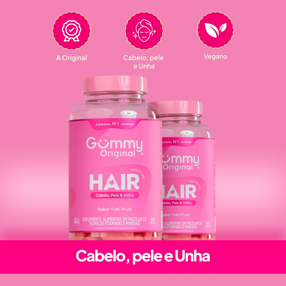 Kit 2 Gummy Hair Suplemento Vitamina Para Cabelo E Unhas Em Goma