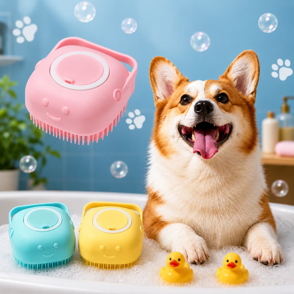 Esponja Silicone Para Banho Com Dispenser Shampoo Sabonete Escova Pet