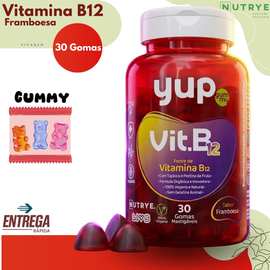 Yup Gummy Vitamina B12 Metilcobalamina 30 Gomas 2g Suplemento Alimentar Mastigável 1 ao Dia - Nutrye