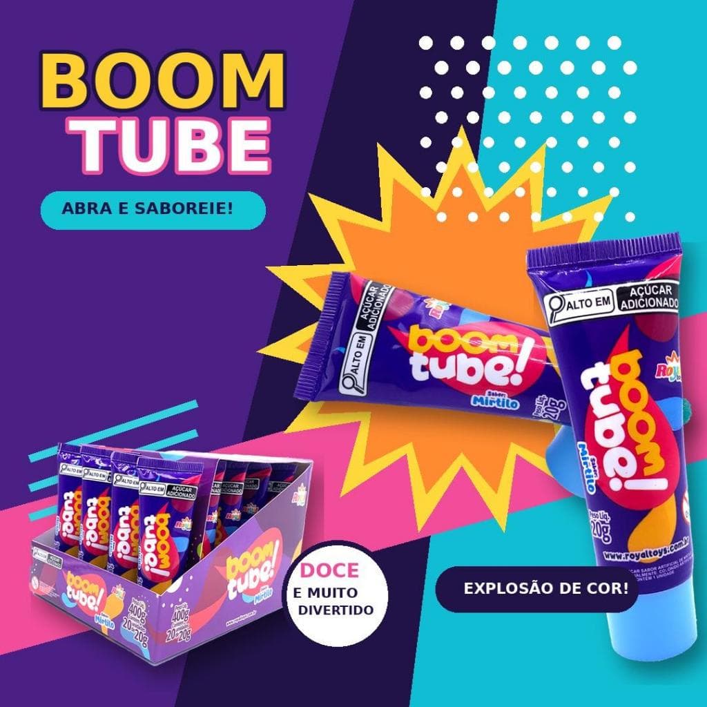 Tubo de chiclete em formato de pasta liquida BOOM TUBE - 20 UNID