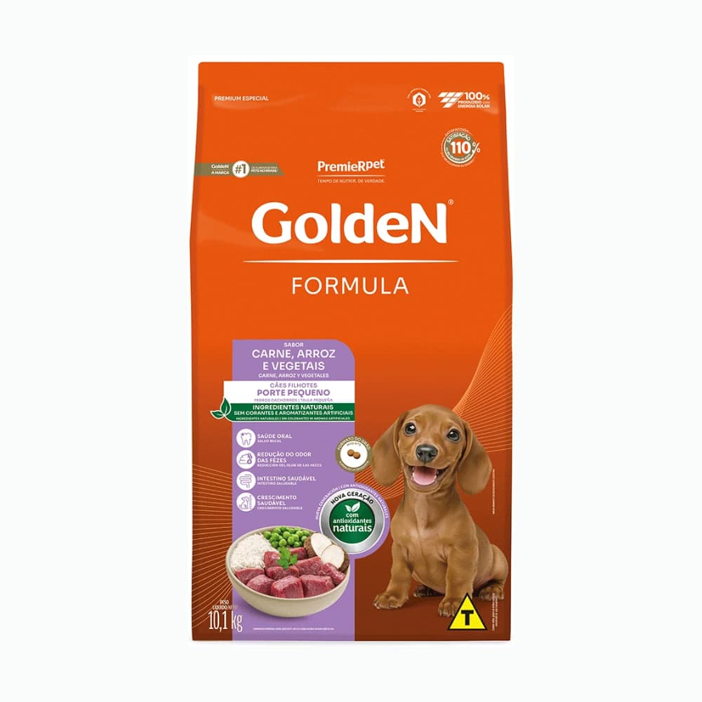 Ração pra Cães Filhotes Raças Pequenas Fórmula sabor Carne e Arroz Mini Bits 10.1kg Golden