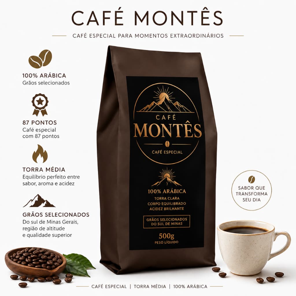 Café Torrado Gourmet em Grãos 500g 100% Arábica | Torra Média | Sul de Minas - Café Montês