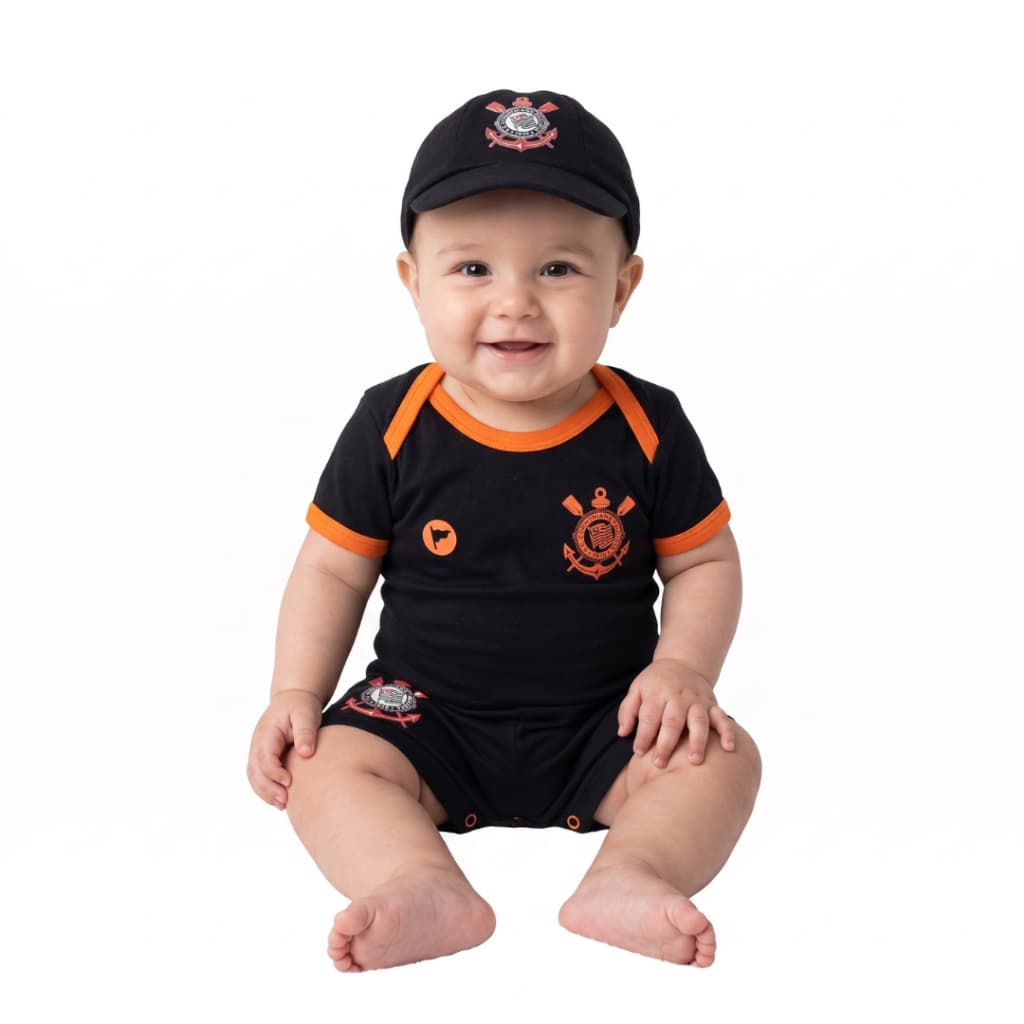 Body Bebê Time Futebol Timão Laranja  Suedine 100% Algodão Roupa infantil Menino Menina torcedor premium