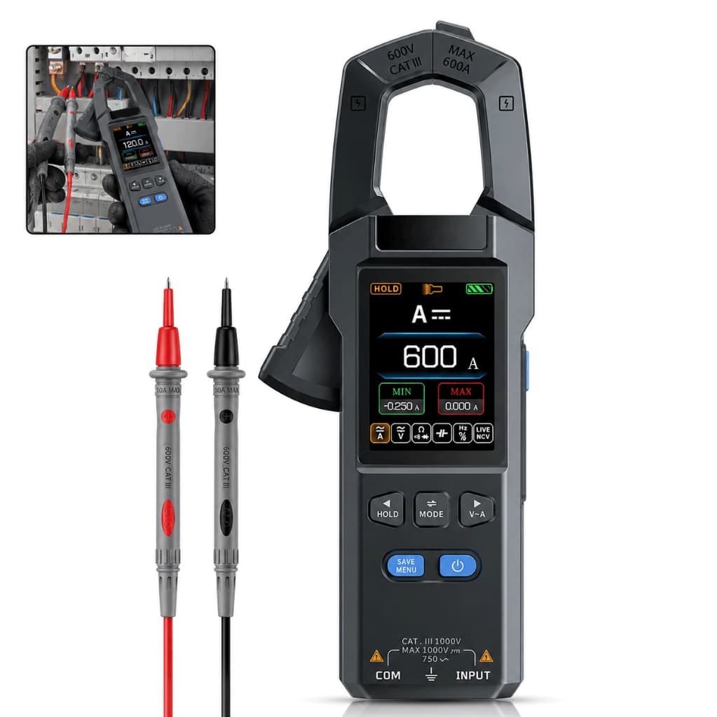 Alicate Amperímetro Digital DMC-100 600A True RMS Multímetro com Tela Colorida e USB-C