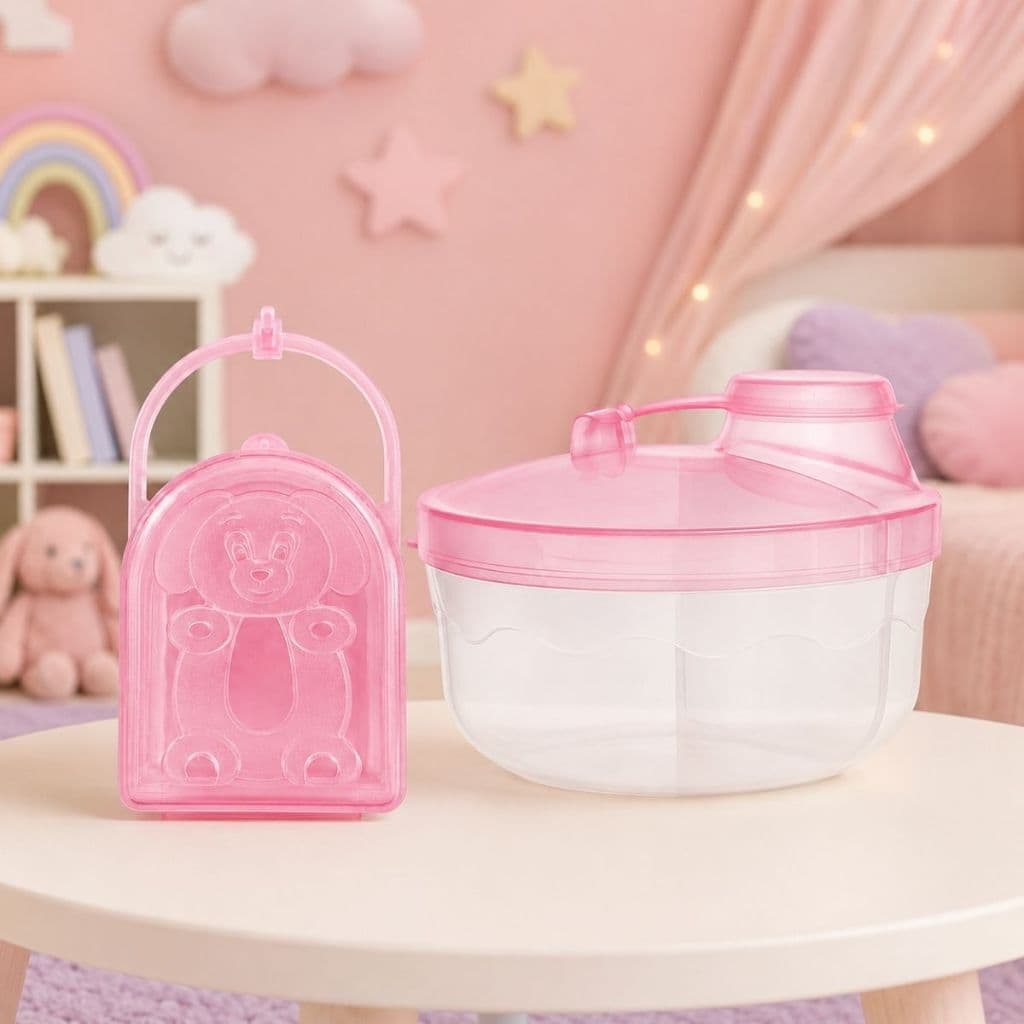 Kit Porta Chupeta Infantil com Alça e Pote Dosador Antivazamento para Leite em Pó Bebê Passeio Viagem Creche