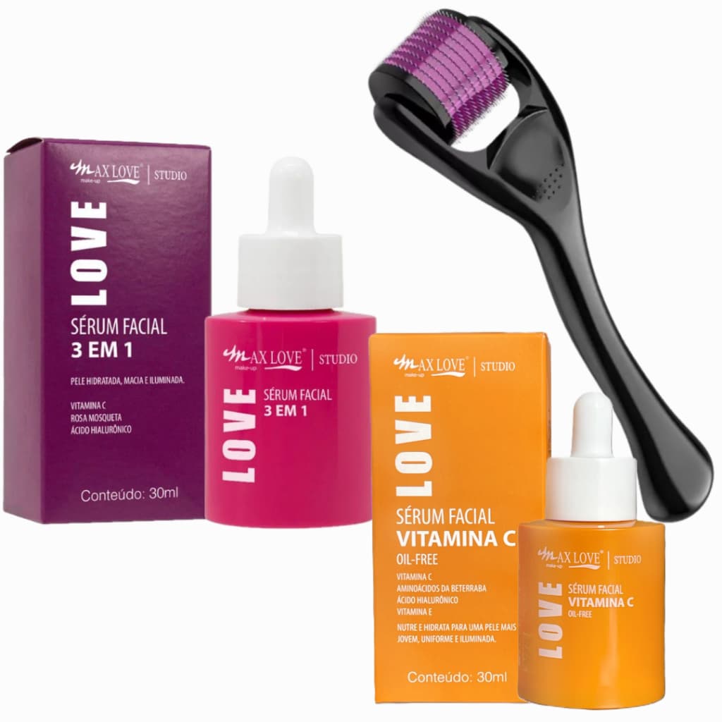 Kit Cuidados Rosto Rolo Facial Massageador + Serum 3em1 + Vitamina C Rosto Tratamento Anti Acne