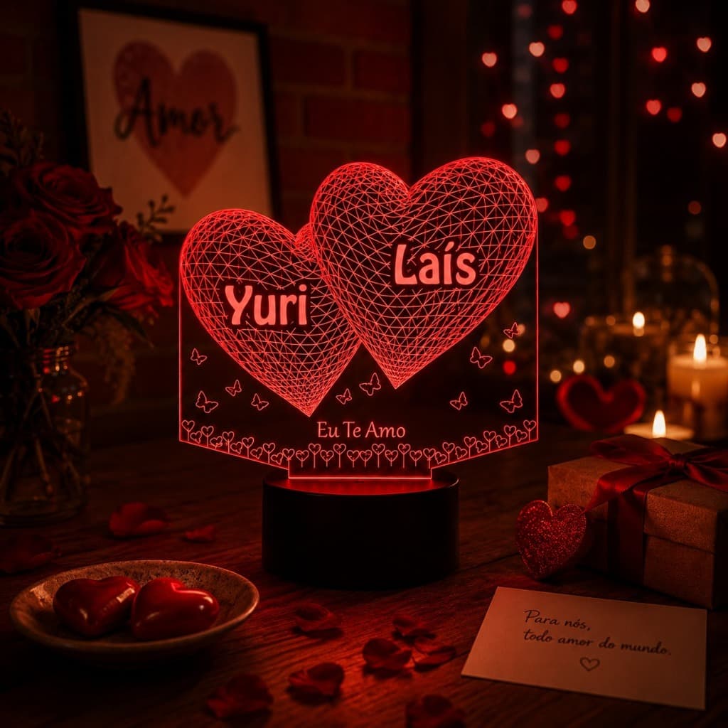 Luminária Led 3d casal personalizado nome  Coração 1 Abajur | Presente Criativo Decoração Multicores