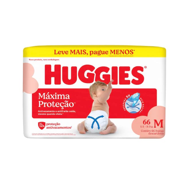 Fralda Descartável Huggies M 66 Unidade Anti Vazamento 12h Proteção