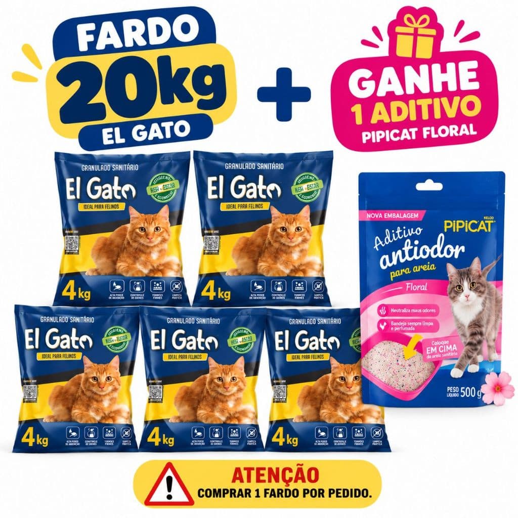 Kit 5 Areia Sanitária Higiênica Argila Natural para Gatos Grãos Médios Tradicional 20 kg El Gato Com Aditivo