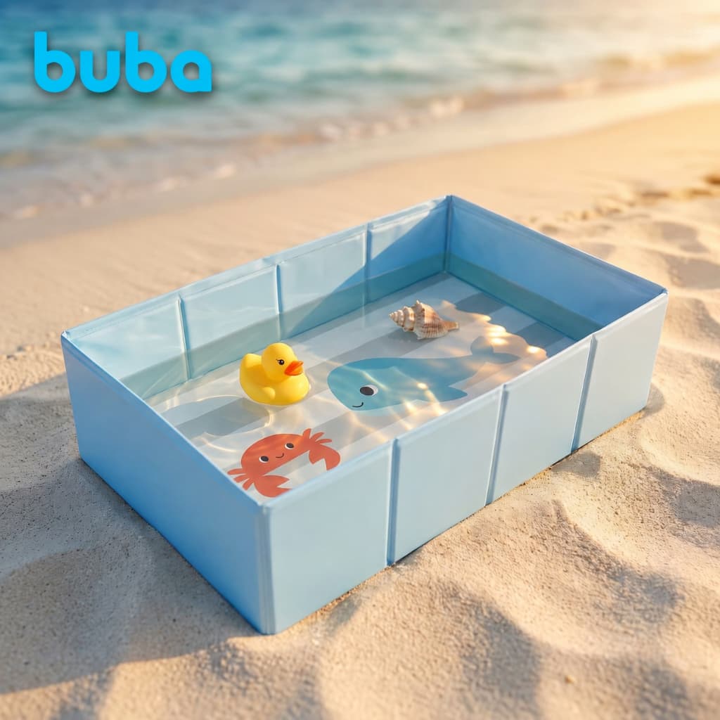 Banheira Infantil Bebê Dobrável Portátil Leve Compacta Buba Splash Azul Fácil Guardar Praia Piscina Viagem Casa