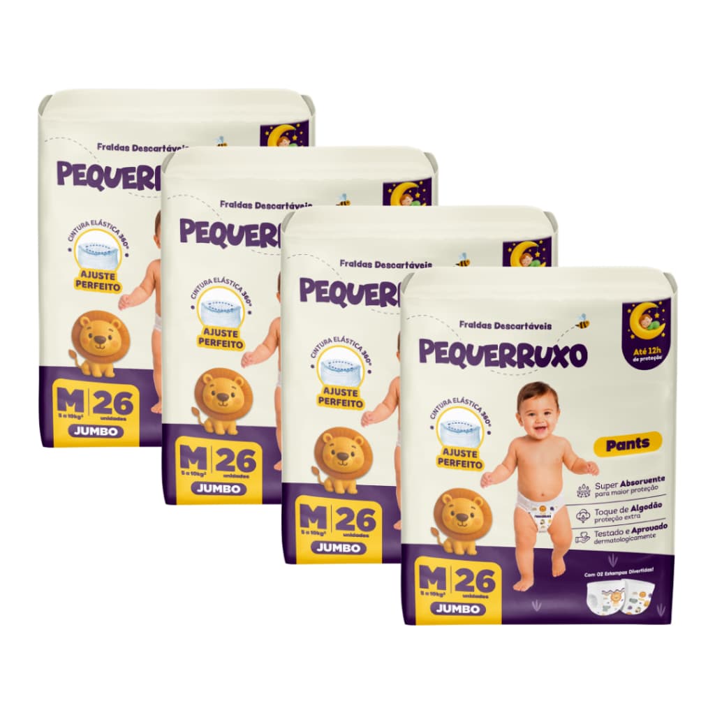 Kit 4 Fralda-Calça Pequerrucho Pants Infantil Shortinho Jumbo