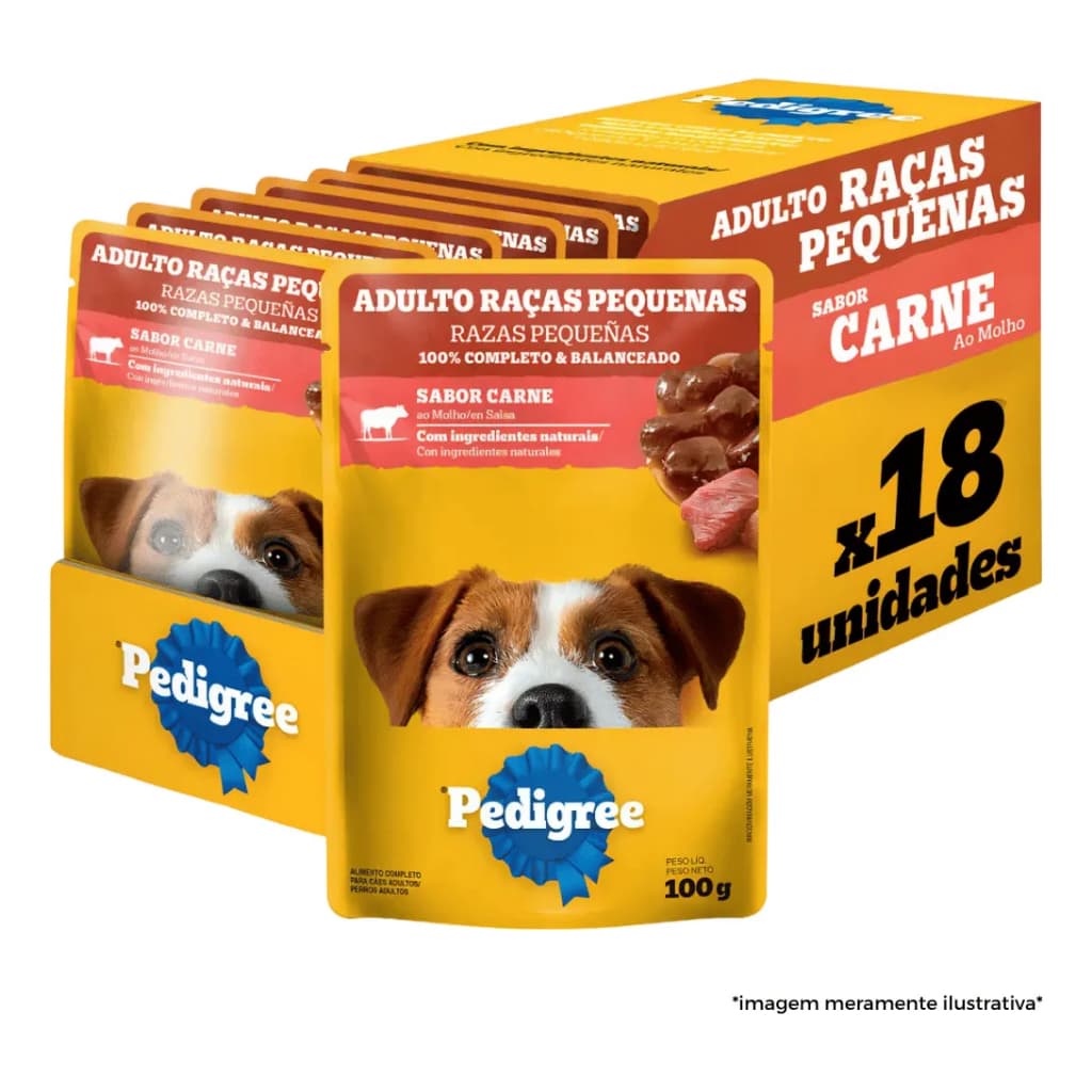 Sachê Pedigree para Cachorro Porte Pequeno Carne ao Molho 100g Kit 18 Unidades Ração Úmida Cães Pequenos