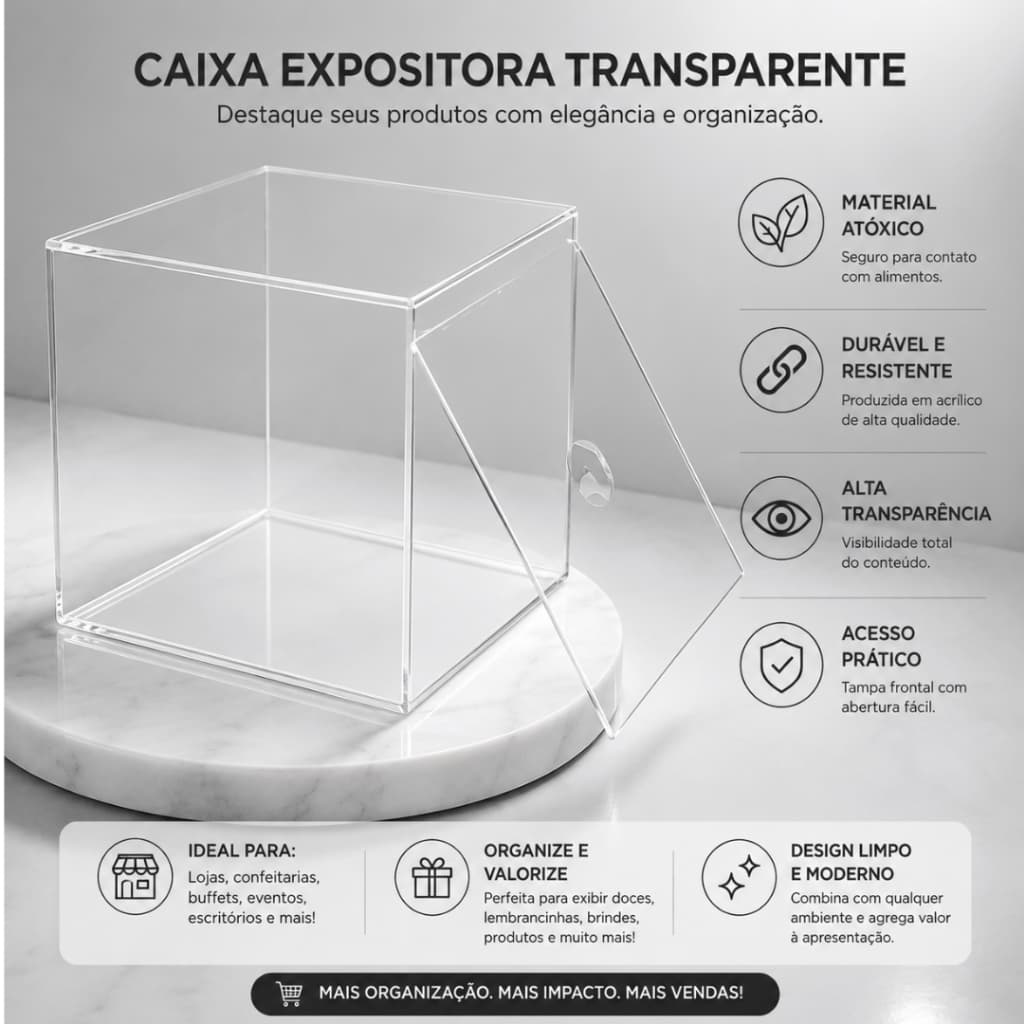 Caixa Organizadora Acrilico cristal com tampa multiuso para cozinha e escritório