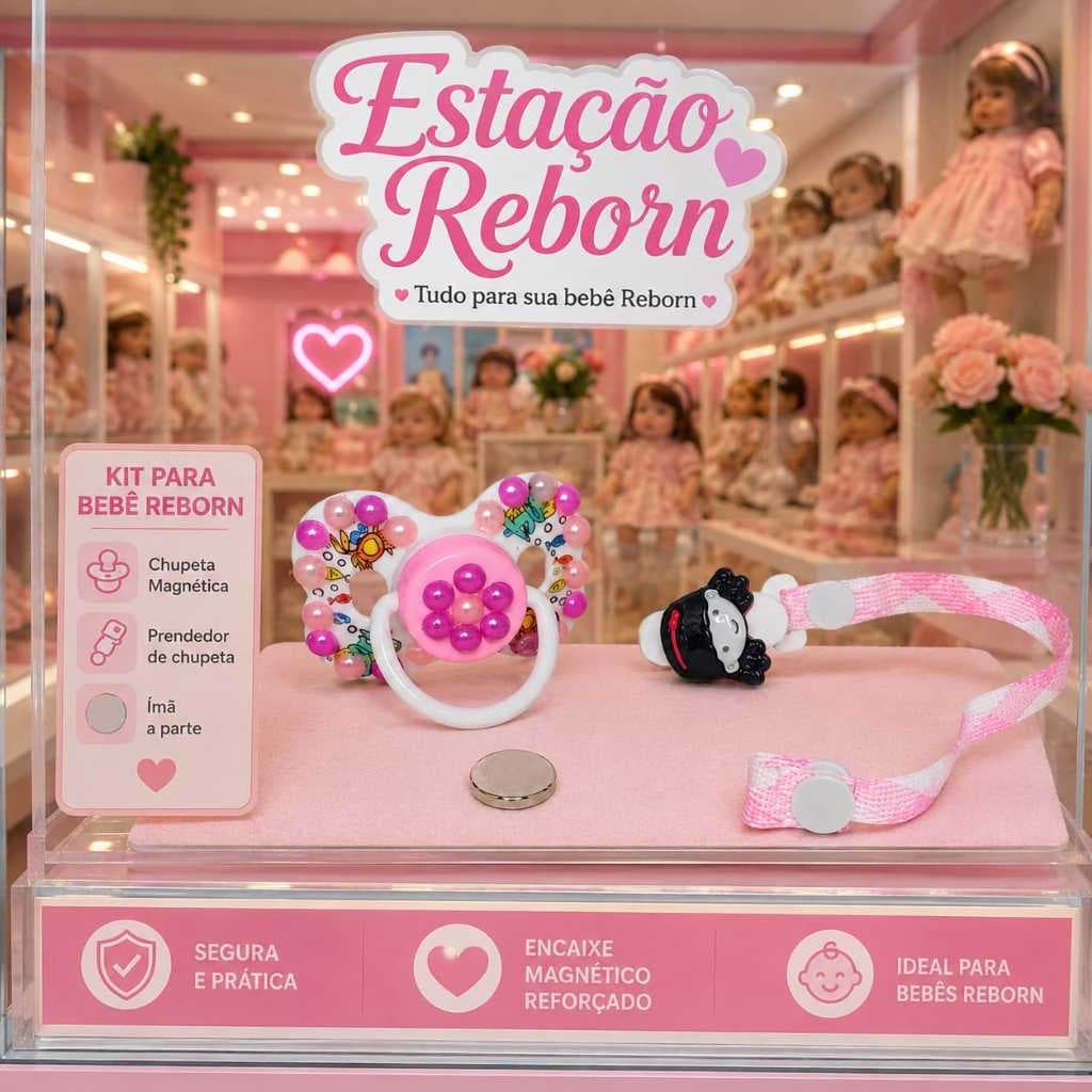 Kit Para Bebê Reborn - Chupeta Magnética + Prendedor de Chupeta + Imã a Parte - Oferta