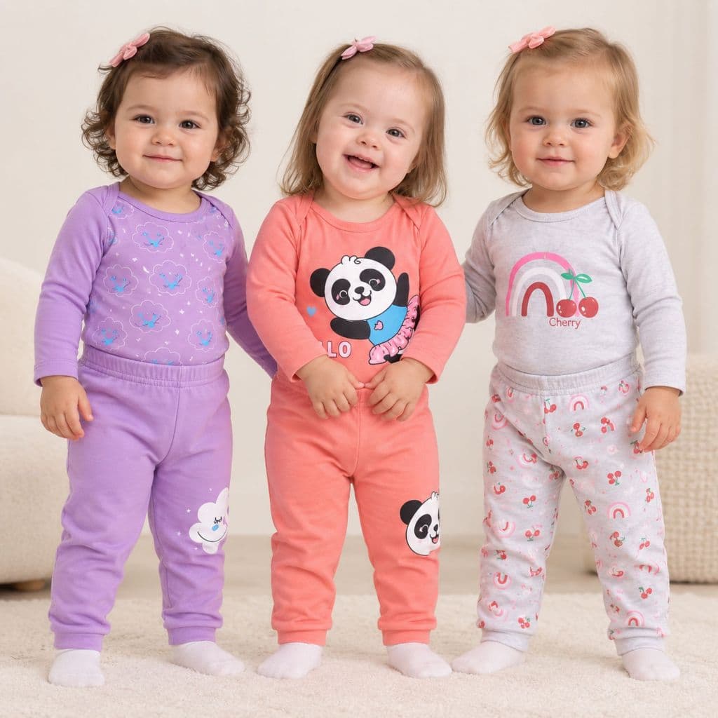 Kit 3 ou 5 Bory Longo Bebê Menina + Calça Mijão Sortidos RN ao GG Enxoval, Maternidade Roupa de Bebê