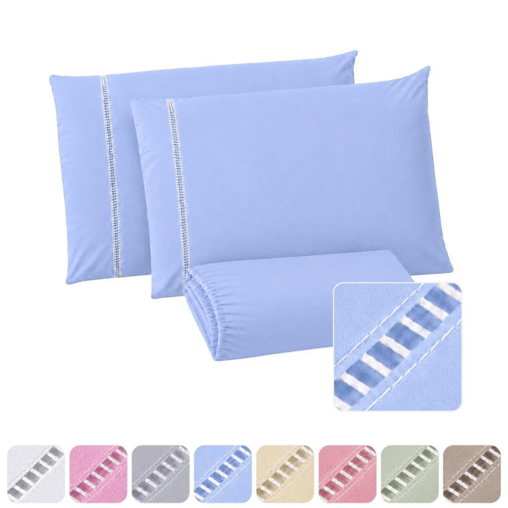 Conjunto Lençol 300 Fios 100% Algodão Fronhas Ponto Palito 3 Peças Jogo Cama Box com Elástico