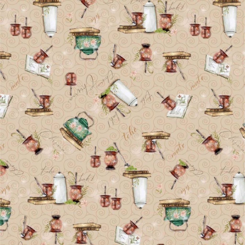 Tecido Patchwork Digital Tradições Chimarrão Bege CM5425
