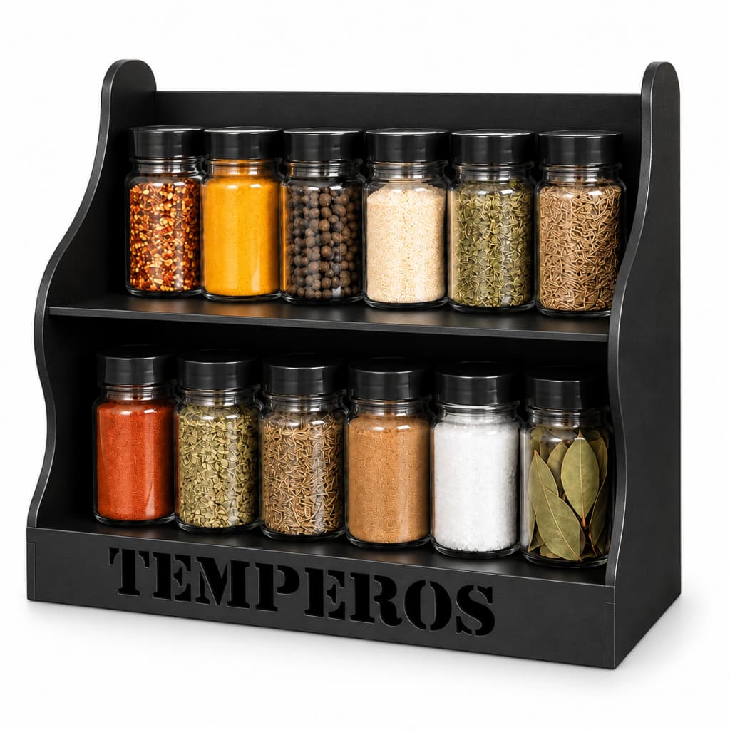 Organizador Temperos MDF Cozinha Porta Condimentos Bancada Prateleira Dupla Tempero Gourmet 34x16x27