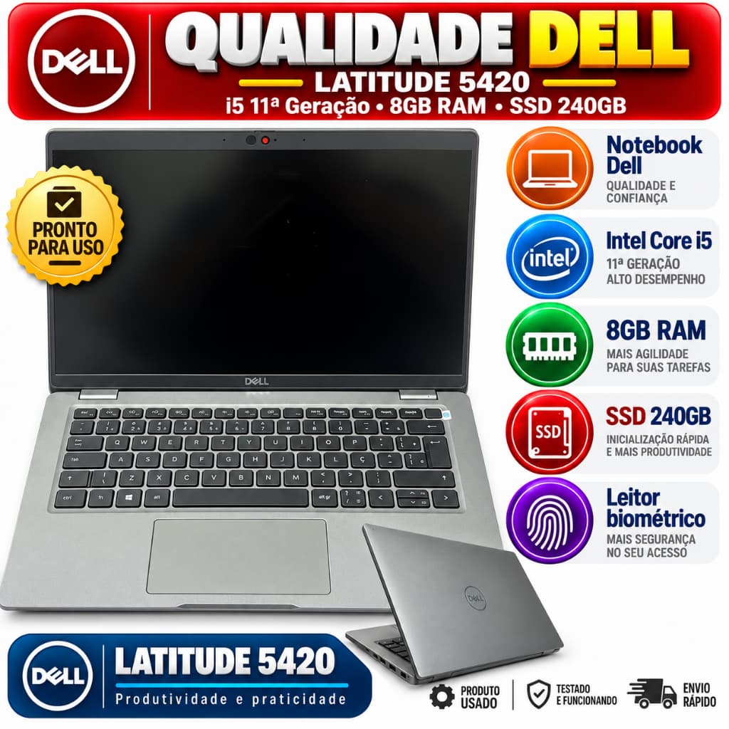Notebook Dell Core I5 11ª Geração Latitude 5420 8GB Memória ram e 240GB SSD - Recondicionado