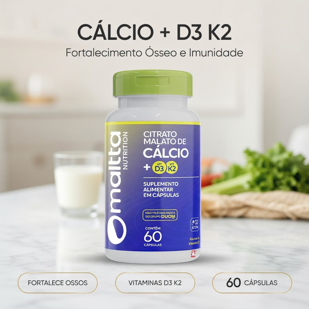 CITRATO MALATO DE CÁLCIO COM VITAMINA D3 e VITAMINA K2 60 CÁPSULAS – MALLTA NUTRITION