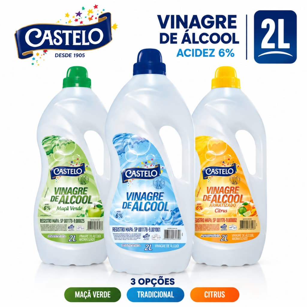 Vinagre de Álcool Castelo 2L Acidez 6% Tradicional Maçã Verde Citrus