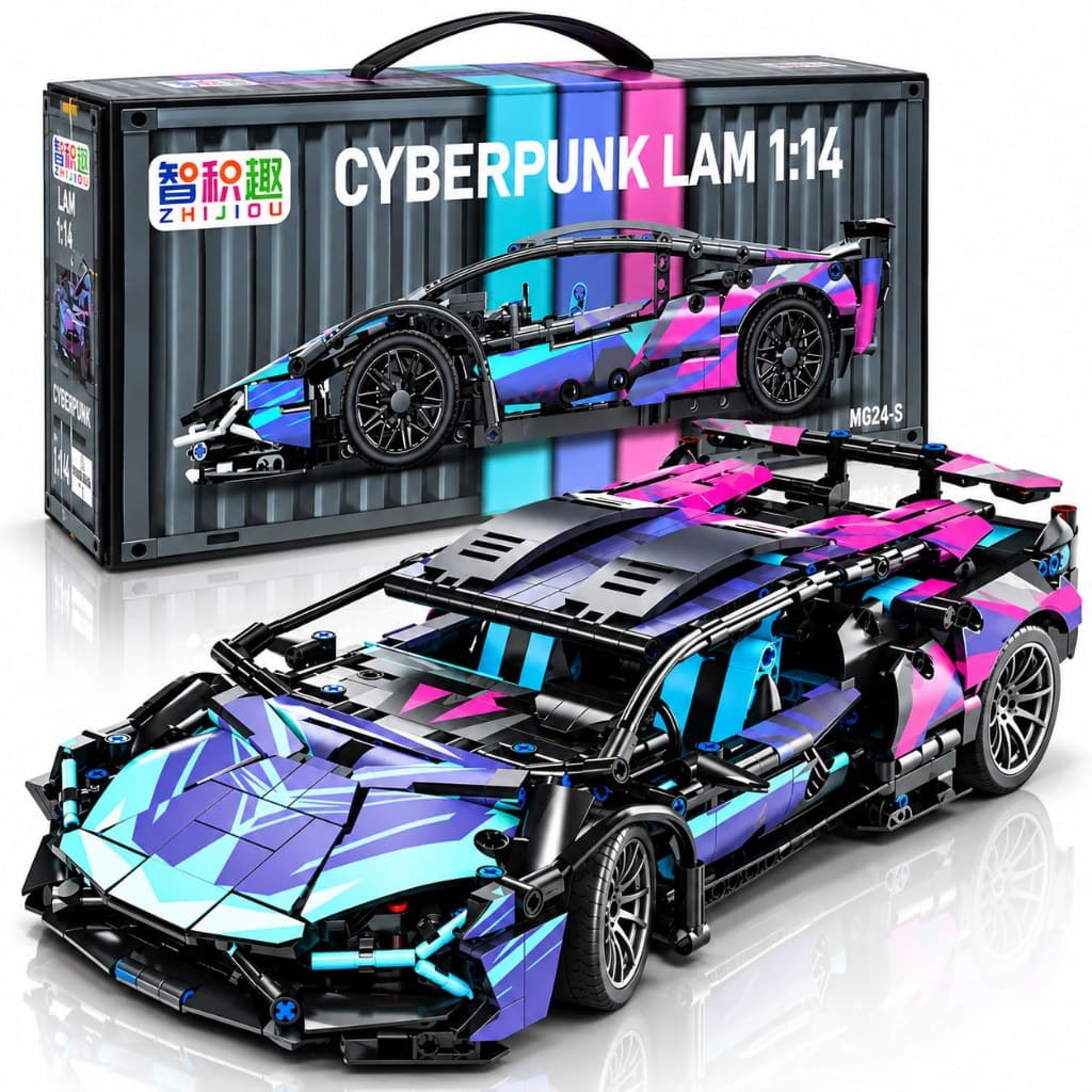 Carro Technic Roxo Blocos de Montar Lamborghini Cyberpunk 576 Peças 1:14 Com Caixa Compatível com Lego