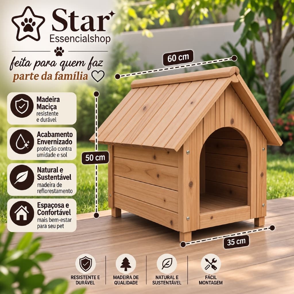 Casinha Casa Para Cachorro Pequeno Madeira Envernizada Casinha  Nº 02 Conforto Para Pet Abrigo