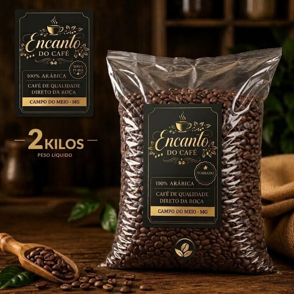 2kg de Café torrado em grãos ,100% arabico cafe torra media -encanto do cafe-