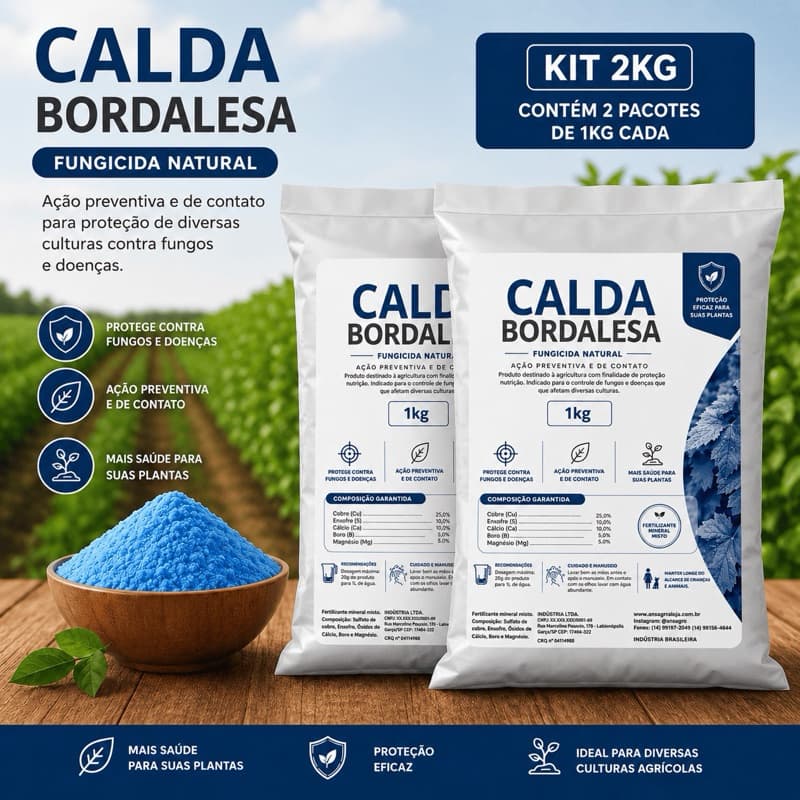 Calda Bordalesa Pronta kit  fertilizante misto 2kg Rende 100 Litros