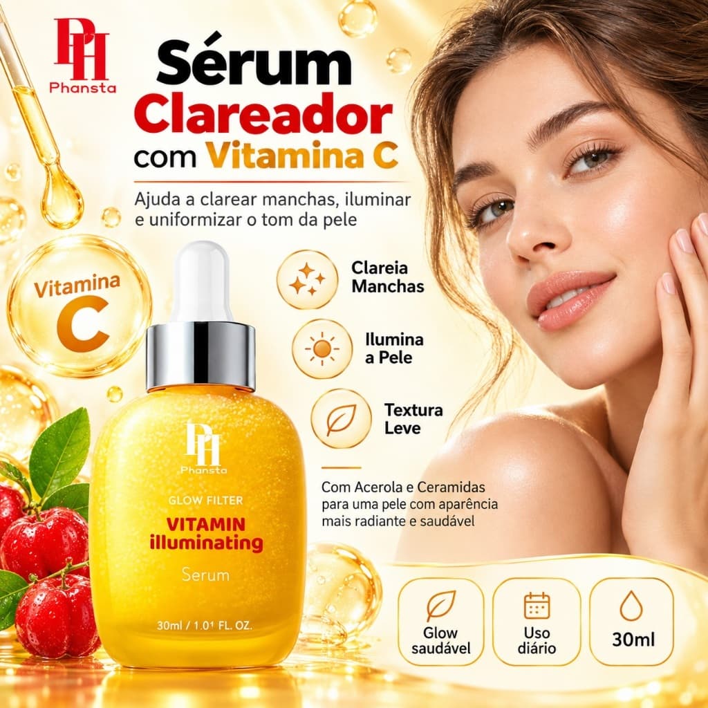 Sérum Facial Clareador Vitamina C Para Manchas com Niacinamida Iluminador 30ml