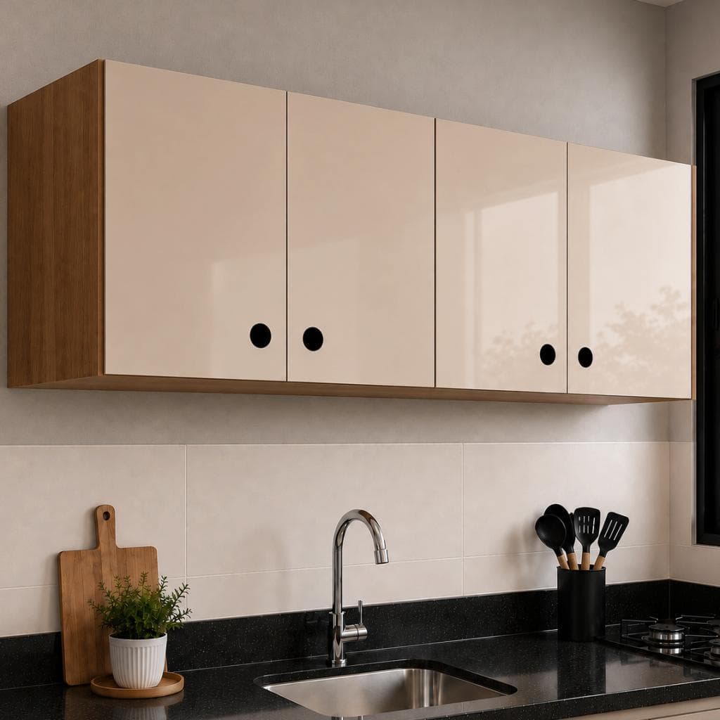 Armário Aéreo Suspenso 4 Portas Cozinha 116cm Organizador Multiuso Gabinete Paneleiro Aéreo Suspenso 4 Portas