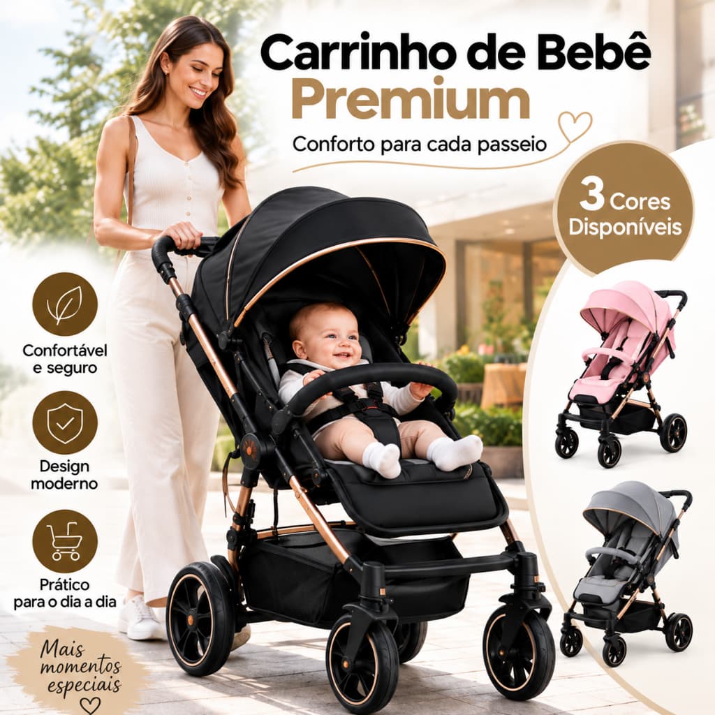 Carrinho de Bebê 3 em 1 Reversível Dobrável com Amortecedor e Bebê Conforto Para Recém Nascido-P28/P29