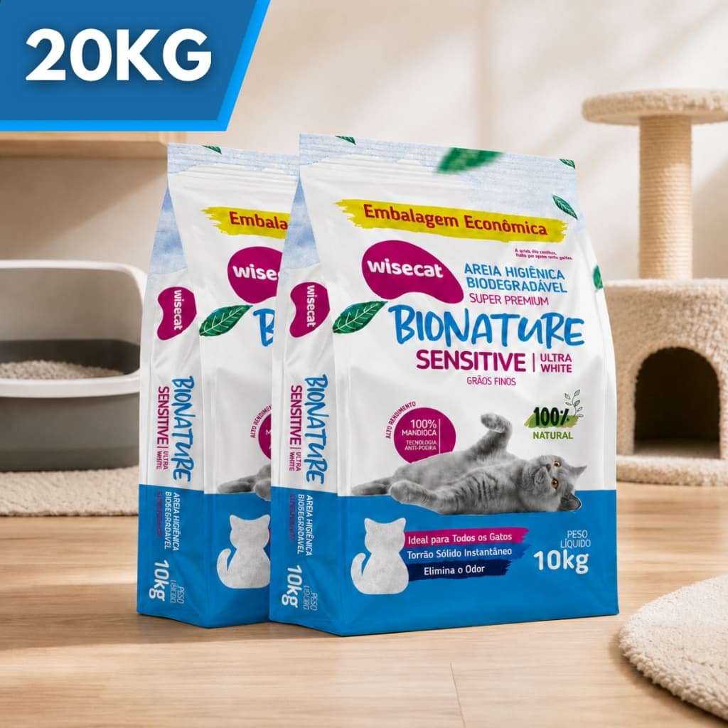 Kit 2 Areia Sanitária De Mandioca Grãos Finos Para Gatos Biodegradável Wisecat .2.0.k.g.