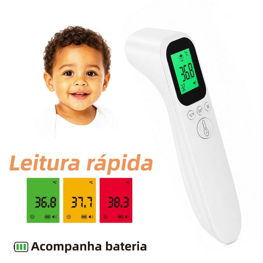 Termômetro Digital Infravermelho de Testa Sem Contato LCD, Medição Rápida de Febre Bebê/Adulto