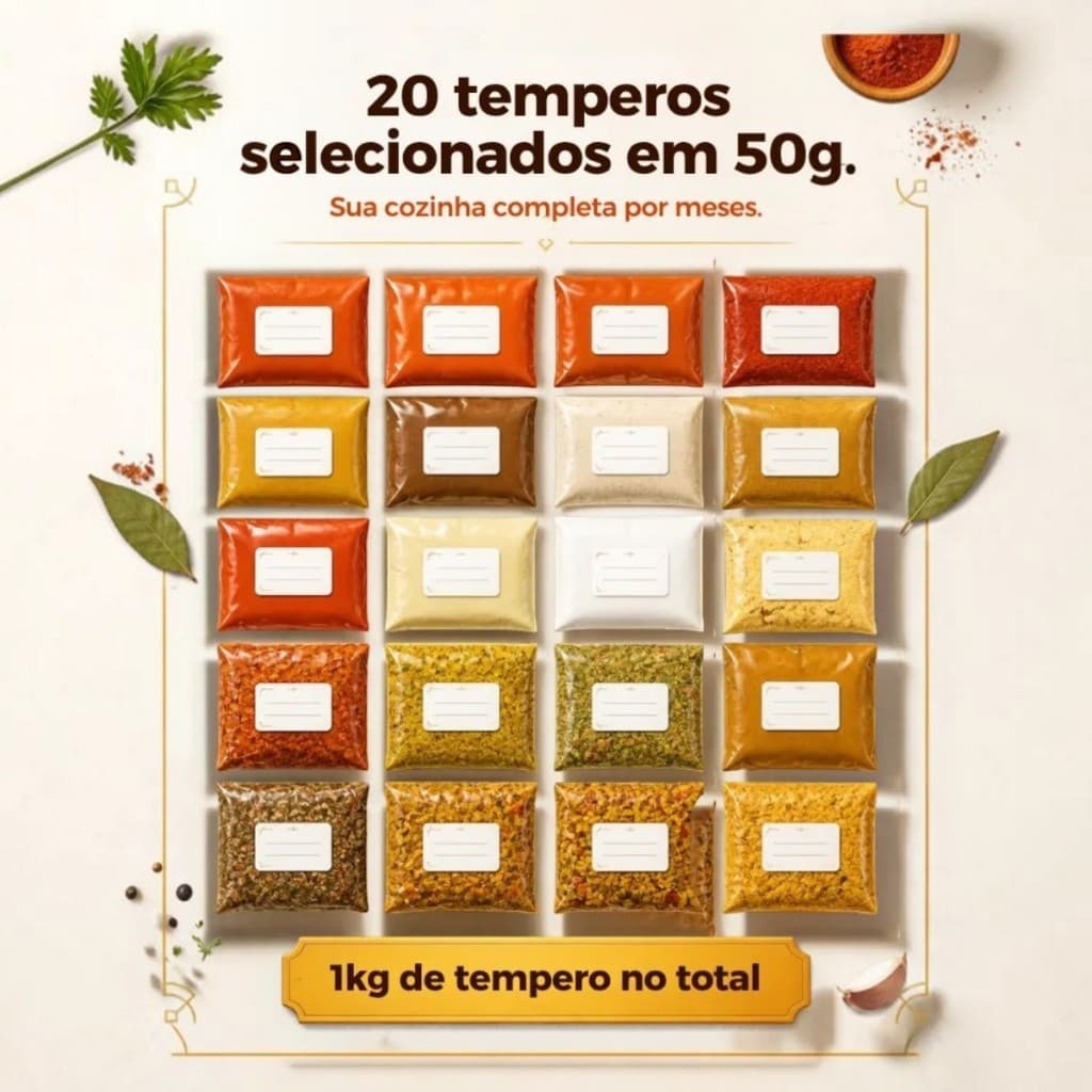 Kit 20 Temperos e Condimentos 50g cada - Mix Completo para Cozinha