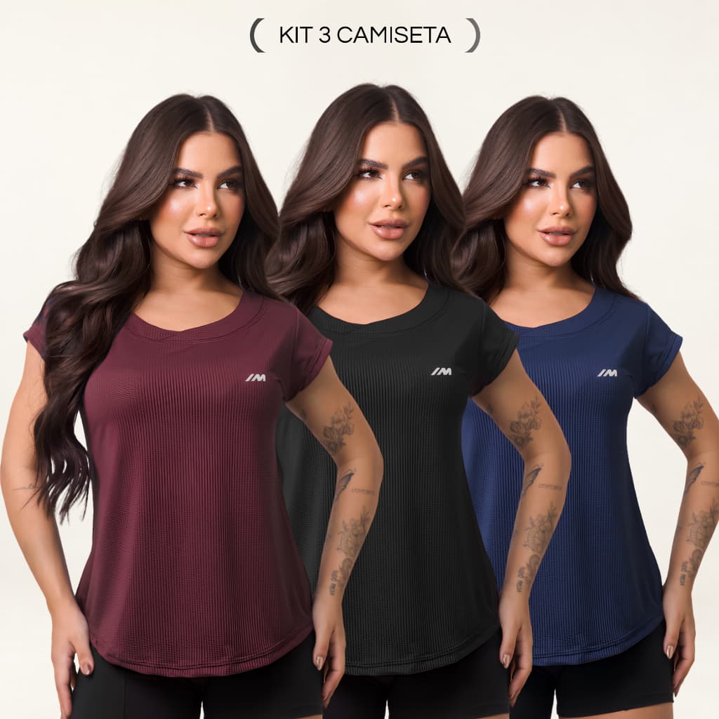Kit 3 Camiseta Academia Feminina Dry Fit Treino Blusa Caminhada Treino Musculação Fitness