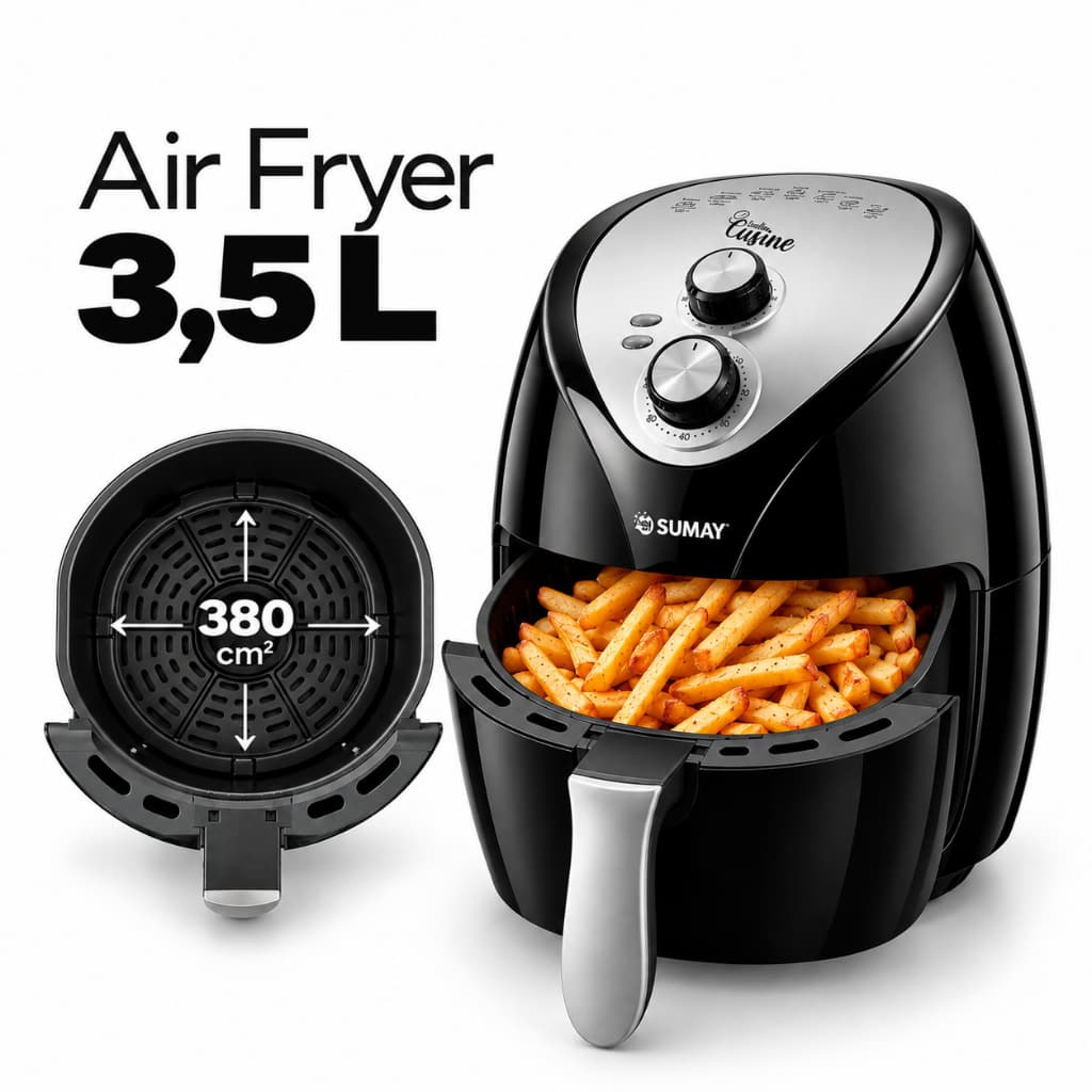 Fritadeira Elétrica Air Fryer 3,5L 3,5 Litros Frita Sem Óleo Elétrica 127V 110v 1200W Preta Cesto Removível Antiaderente