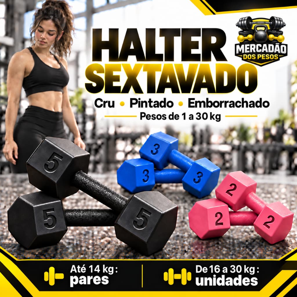 Halter Sextavado para Treino Musculação Pintado Academia Casa Peso Funcional Par ou Unidade