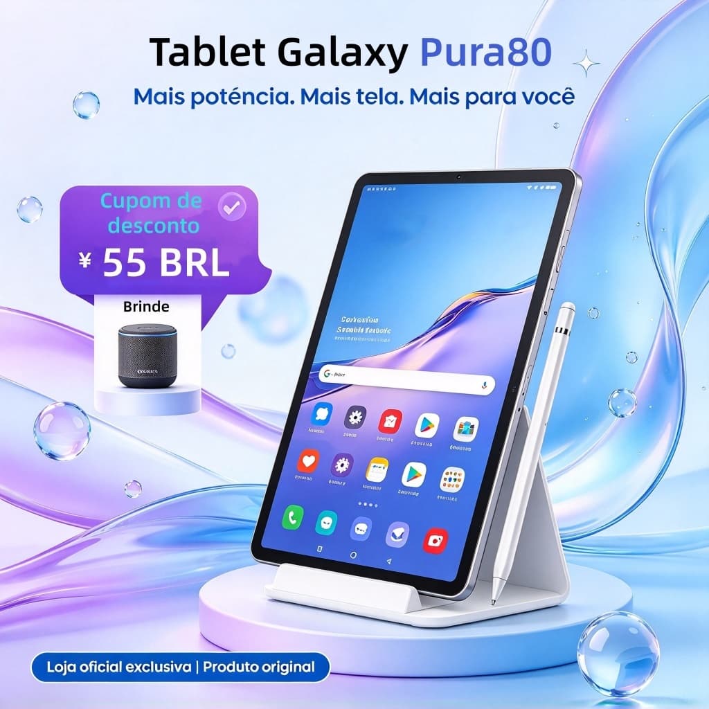 Tablet Galaxy Pura80, 16 GB + 512 GB, 11,6 polegadas, HD, 8.800 mAh, rede 5G, Android, acessórios gratuitos