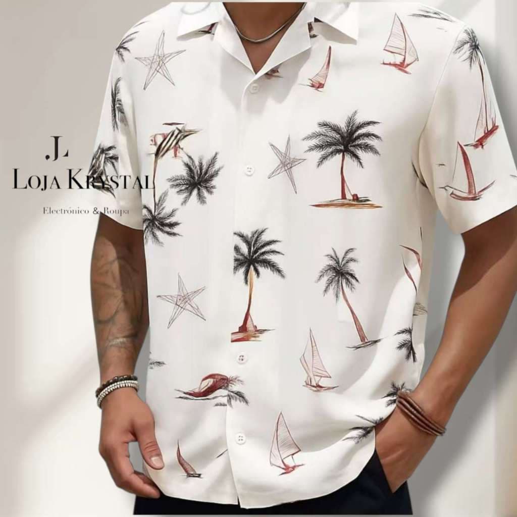 LK Camisa Social Floral 3 Florida Mascuilna Havaiana Slim Verao